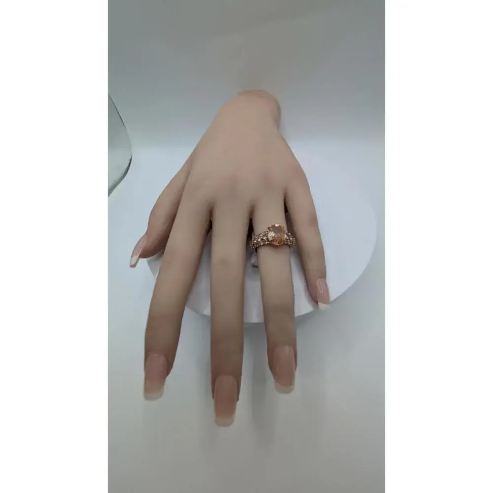 Rose Gold Tone Ring with Central Gem and Accent Stones Size 6